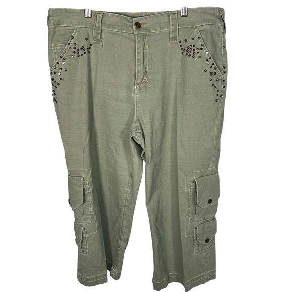 Vintage Y2K Goddess Cargo Capris Womens 16 Army‎ Grunge Utility Military Ramie - Picture 1 of 16